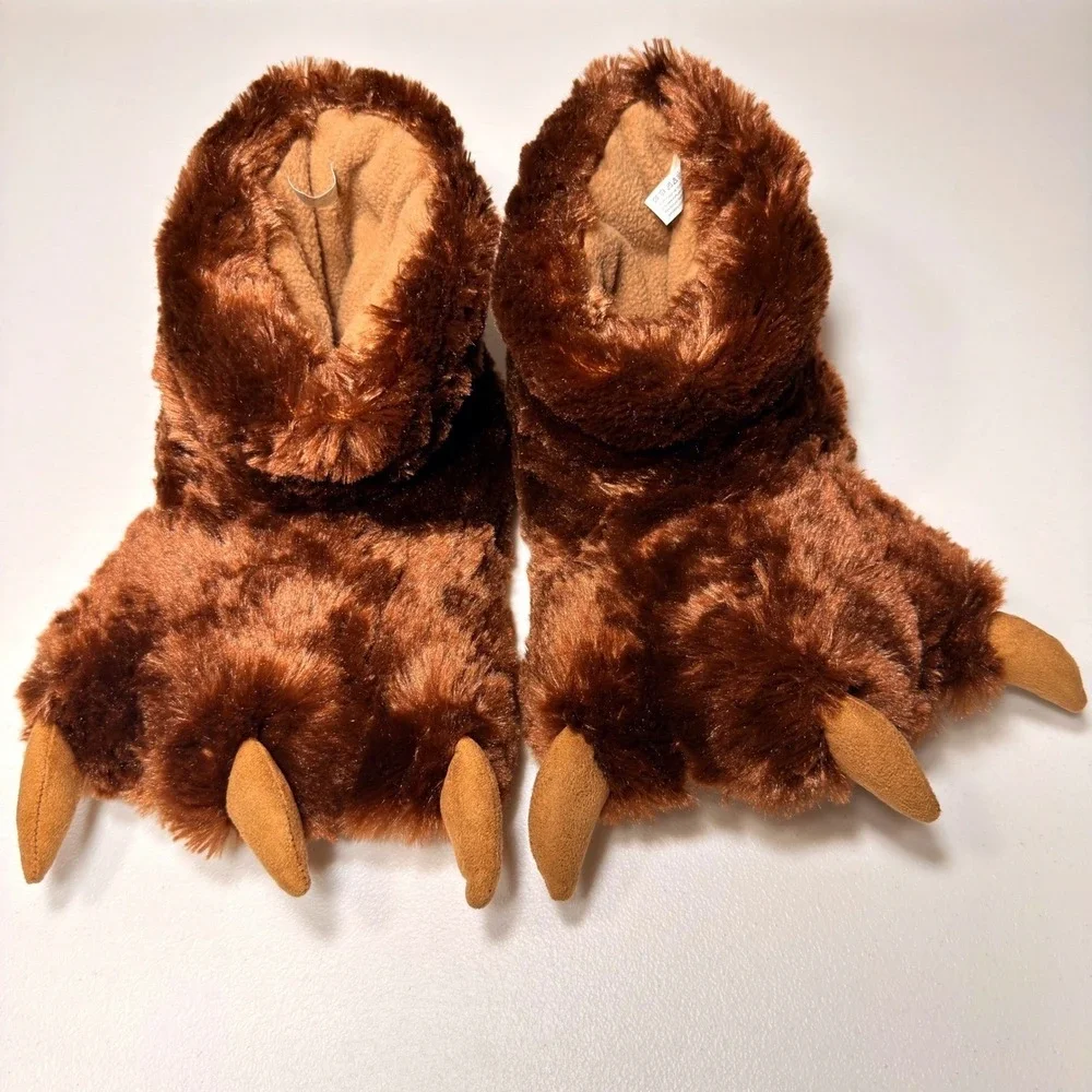 Millffy Brown Bear Paw Slippers Kids 13-3 Monster Claw Plush Fuzzy Non-Slip M